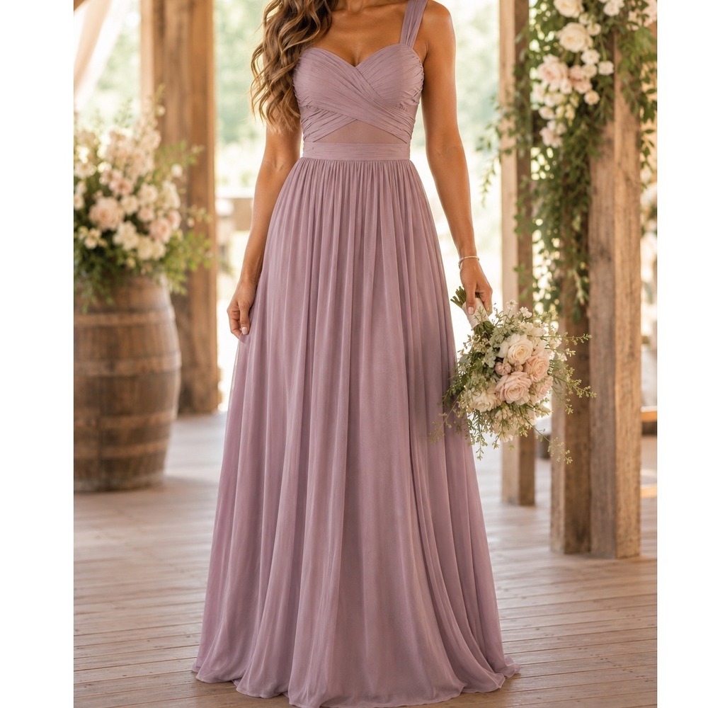 Birdy Grey Elyse Mauve Mesh Cutout Maxi Bridesmaid Dress Small New Y3
